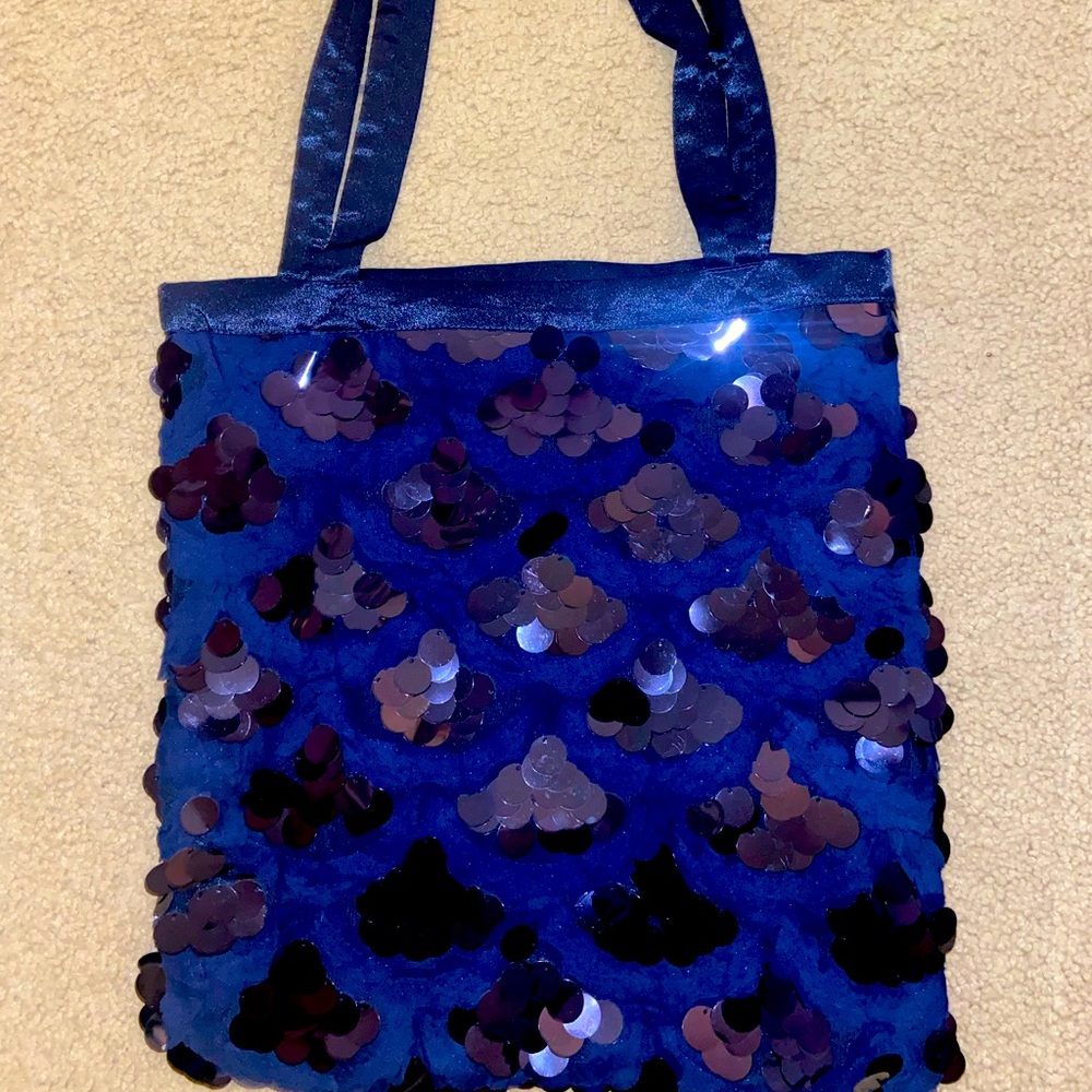 NWOT Blue Sequin Shimmer Tote Purse
